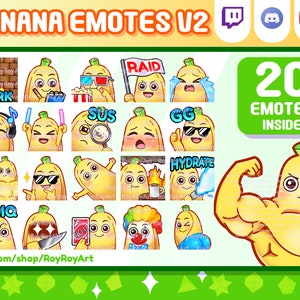 Twitch Emotes - Cute Banana Mega Pack V2 Emotes / 20 Emotes Inside / Sub Emojis / Pack Emotes