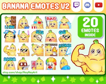 Twitch Emotes - Cute Banana Mega Pack V2 Emotes / 20 Emotes Inside / Sub Emojis / Pack Emotes