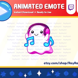 Twitch Emote Animated - Cute Ghost Music Jam Dancing Party Emote Animated