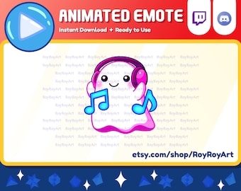 Twitch Emote Animated - Cute Ghost Music Jam Dancing Party Emote Animated