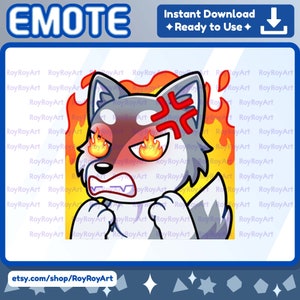 Twitch Emote - Grey Wolf Angry Mad Fire / Sub Emoji Discord Kick