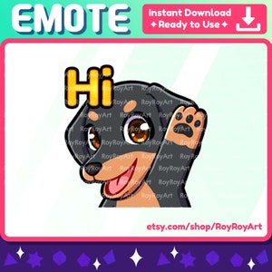 Twitch Emote - Cute Black Dog Dachshund Hi Emote / Sub Emoji
