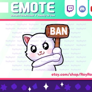 Twitch Emote - Witte Kat BAN Hammer Emote / Sub Emoji