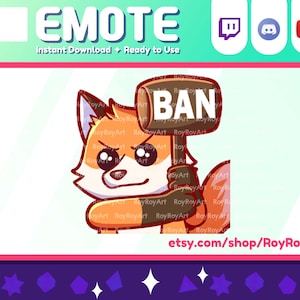 Twitch Emote - Cute Fox kitsune Ban Hammer Sub Emoji