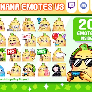 Twitch Emotes - Cute Banana Mega Pack Emotes v3 / 20 Emotes Inside / Sub Emojis