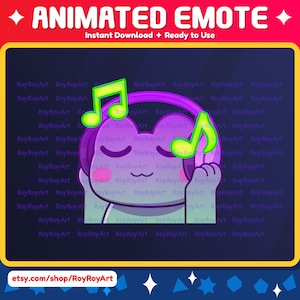 Twitch Emote Animated - Cute Frog Music Jam Party Vibing Emote Animated