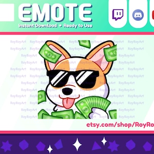 Twitch Emote - Cute Dog Corgi Money Dollar Emote / Sub Emoji