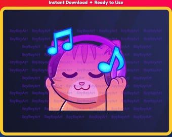 Twitch Emote Animated - Orange Cat Music Jam Party Vibing Emote Animated