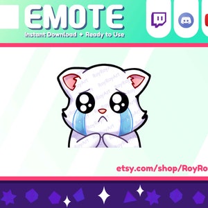 Twitch Emote - White Cat Crying sad