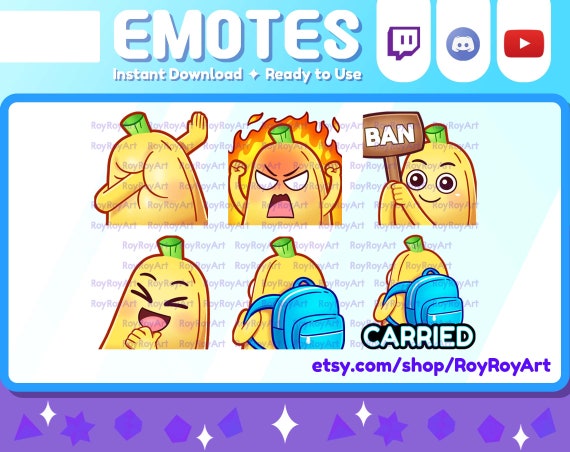 Twitch Emotes Cute Banana Pack Emotes Facepalm Rage Ban Etsy