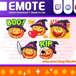 Halloween Twitch Emotes - Scary Pumpkin Emotes Pack 1 / BOO, Love, Evil Laugh, Knife, RIP dead / Sub Emojis