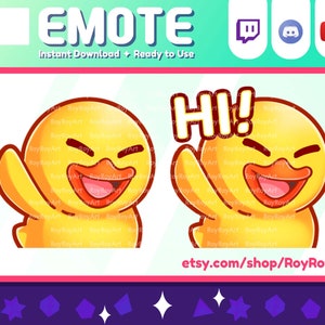 Twitch Emote - Cute Yellow Duck Emote Hi Hello Waving / Stream Sub Emoji