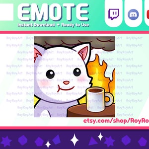 Twitch Emote - White Cat This is Fine Emote / Sub Emoji