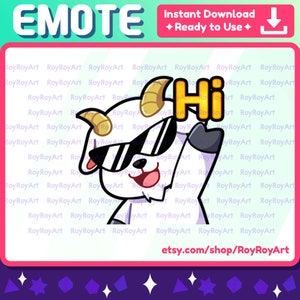 Twitch Emote - Cool Goat Hi Hello Waving Greeting Emote / Sub Emoji