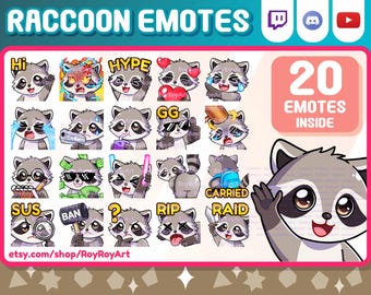 Twitch Emotes - Raccoon Emotes Mega Pack / 20 Emotes Inside / Sub Emojis / Pack Emotes