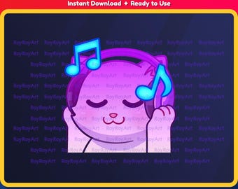 Twitch Emote Animated - White Cat Music Jam Party Vibing Emote Animated