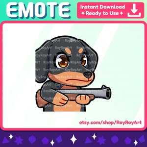 Twitch Emote - Cute Black Dog Dachshund Gun Shotgun Emote / Sub Emoji