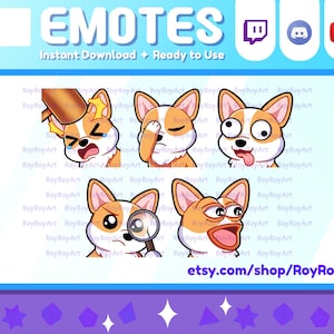 Twitch Emotes - Leuke Corgi emotes pack 2 / Bonk, Facepalm, Dumb, Sus, Pog / Sub Emoji
