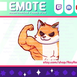 Twitch Emote - Cute Fox kitsune Buff Strong  Flexing Sub Emoji