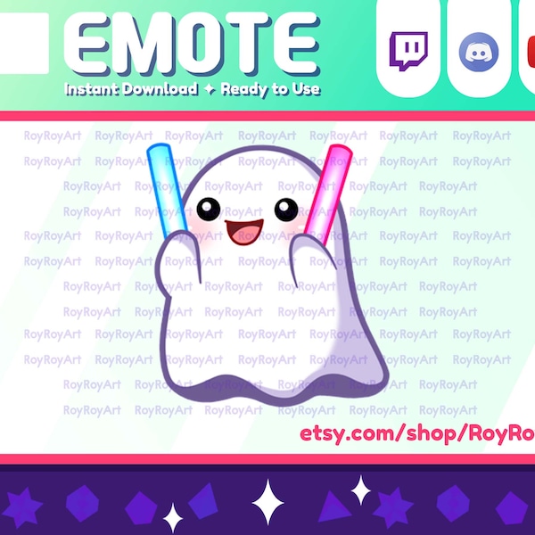 Twitch Emote - Kawaii Ghost Rave Lightsticks Emote / Sub Emoji