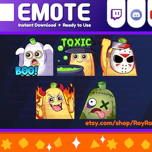 Halloween Twitch Emotes - Pakiet emotikonów Banana 1 / BOO, toksyczny, dźgnięcie, złowrogi śmiech, zombie / Sub Emojis
