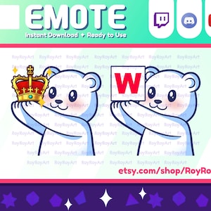 Twitch Emotes - Polar Bear Holding Crown King Win / Sub Emoji