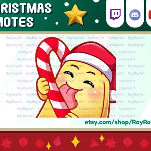 Twitch Emote Christmas - Cute Banana Gift Lick Candy Emote / Sub Emoji