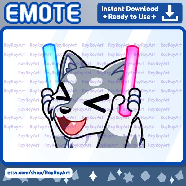 Twitch Emote - Grey Wolf Rave Light Sticks Glowsticks / Sub Emoji Discord Kick