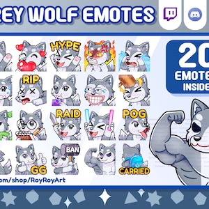Twitch Emotes - Grey Wolf Mega Pack Include 20 Emotes