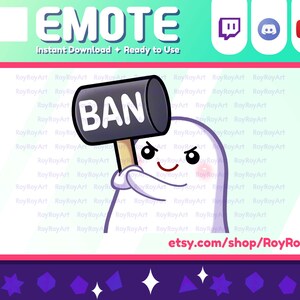 Twitch Emote - Kawaii Ghost Ban Hammer Emote / Sub Emoji