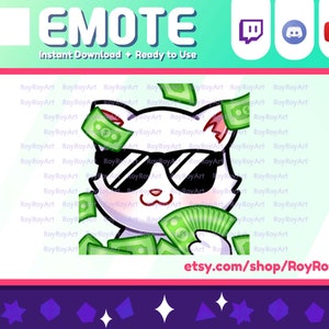 Twitch Emote - Rich White Cat Money Dollar Emote / Sub Emoji