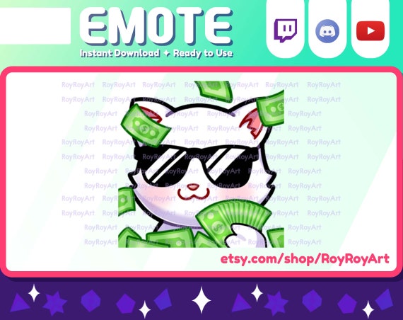 Twitch Emote Rich White Cat Money Dollar Emote / Sub Emoji 