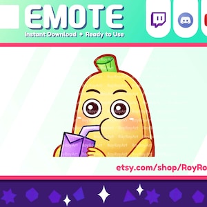 Twitch Emote - Cute Banana Sip Drink Sub Emoji