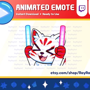 Twitch Emote Animated - White Fox Kitsune Rave Light Sticks Glowsticks Emote Animated
