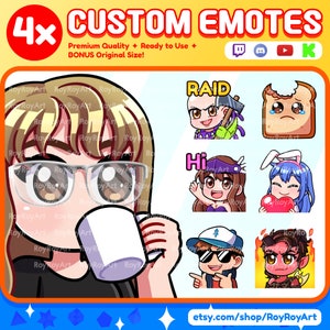 4x Custom Twitch Emotes or Sub badges for Twitch/Discord/Youtube/Streaming - Cute Chibi Anime Style - Twitch Emoji