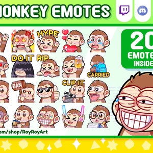 Twitch Emotes - Cute Monkey Mega Pack Include 21 Emotes