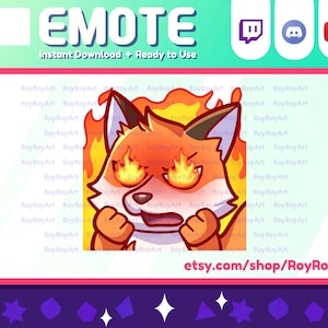Twitch Emote - Cute Fox kitsune Angry Mad Fire Sub Emoji