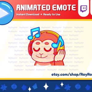 Twitch Emote Animated - Cute Monkey Music Jam Vibing Party Emote Animated Gif