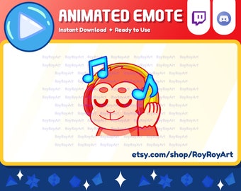 Twitch Emote Animated - Cute Monkey Music Jam Vibing Party Emote Animated Gif