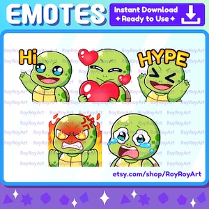 Twitch Emotes - Turtle Pack 1 / hi, love, hype, angry, crying / Sub Emoji kick discord