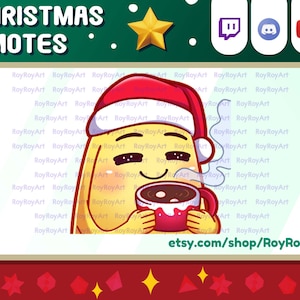 Twitch Emote Christmas - Cute Banana Gift Sip Hot Chocolate Emote / Sub Emoji