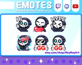 Twitch Emotes - Halloween Grim Reaper Pack 1 / Hi, Love, Hype, Angry, GG / Sub Emoji