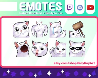 Twitch Emotes - white Cat meme pack
