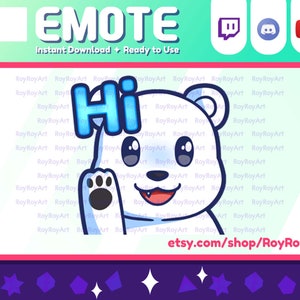 Twitch Emote - Polar Bear Hi Hello Waving / Sub Emoji