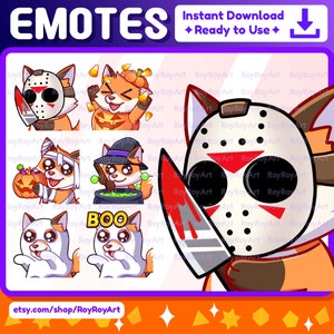 Halloween Twitch Emotes - Cute Fox / Knife, Pumpkin Hype, Witch, Candy Trick or Treat, BOO / Sub Emoji kick