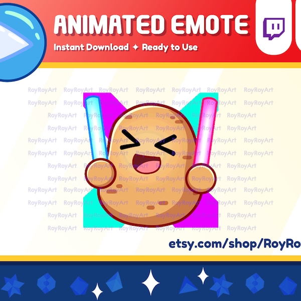 Twitch Emote Animated - Cute Potato Rave Lightsticks Party Emote Animated Gif