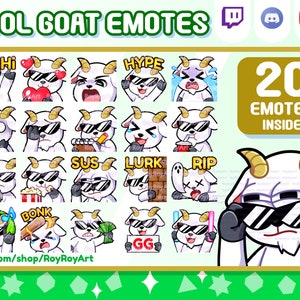 Twitch Emotes - Cool GOAT Emotes Mega Pack / 20 Emotes Inside / Sub Emojis / Pack Emotes