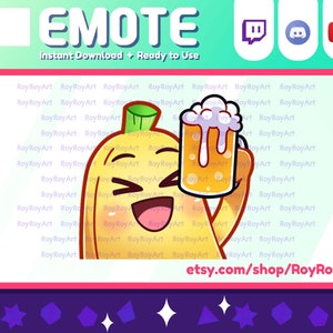 Twitch Emote - Cute Banana Cheers Beer Emote / Sub Emoji