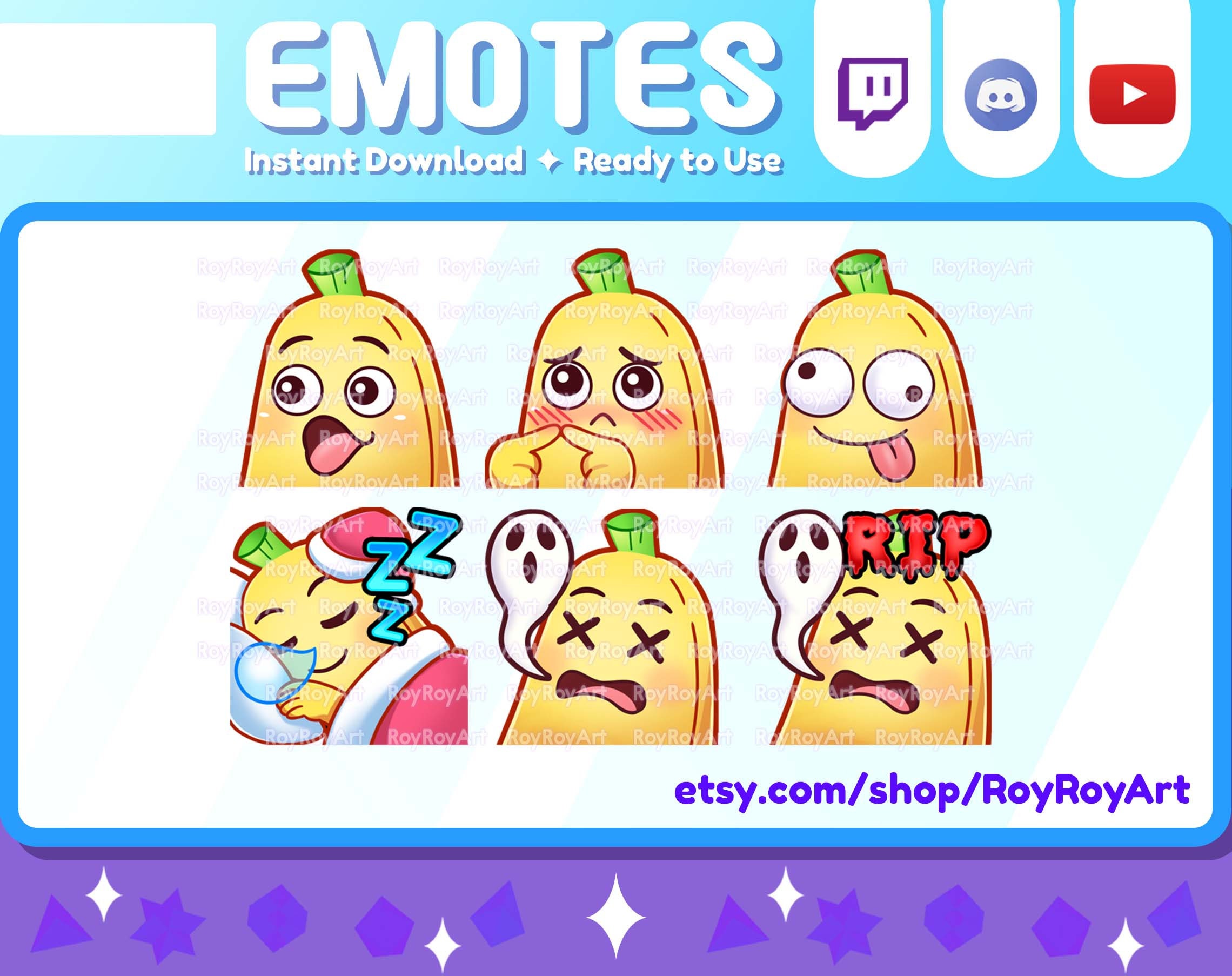 Twitch Emotes Cute Banana Pack Emotes Pog Shy Derp Etsy Canada