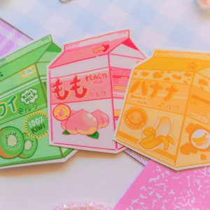 Japanese Milk Stickers | Kawaii Peach Milk Banana Milk Kiwi Milk Anime inspired